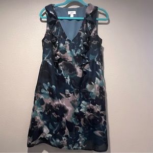 Ann Taylor Loft Watercolor Dress With Ruffles and hidden pockets! Sz 6